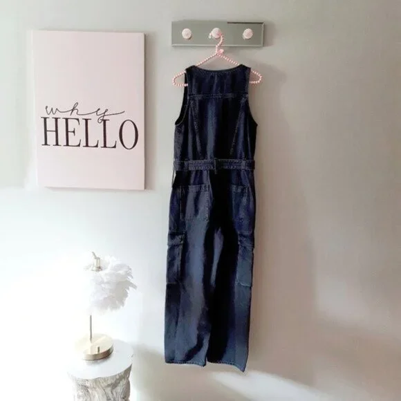 NWT Agolde black denim sleeveless belted jumpsuit 4